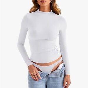 Amazon Essentials White Long-Sleeve Mock Neck Slim Top